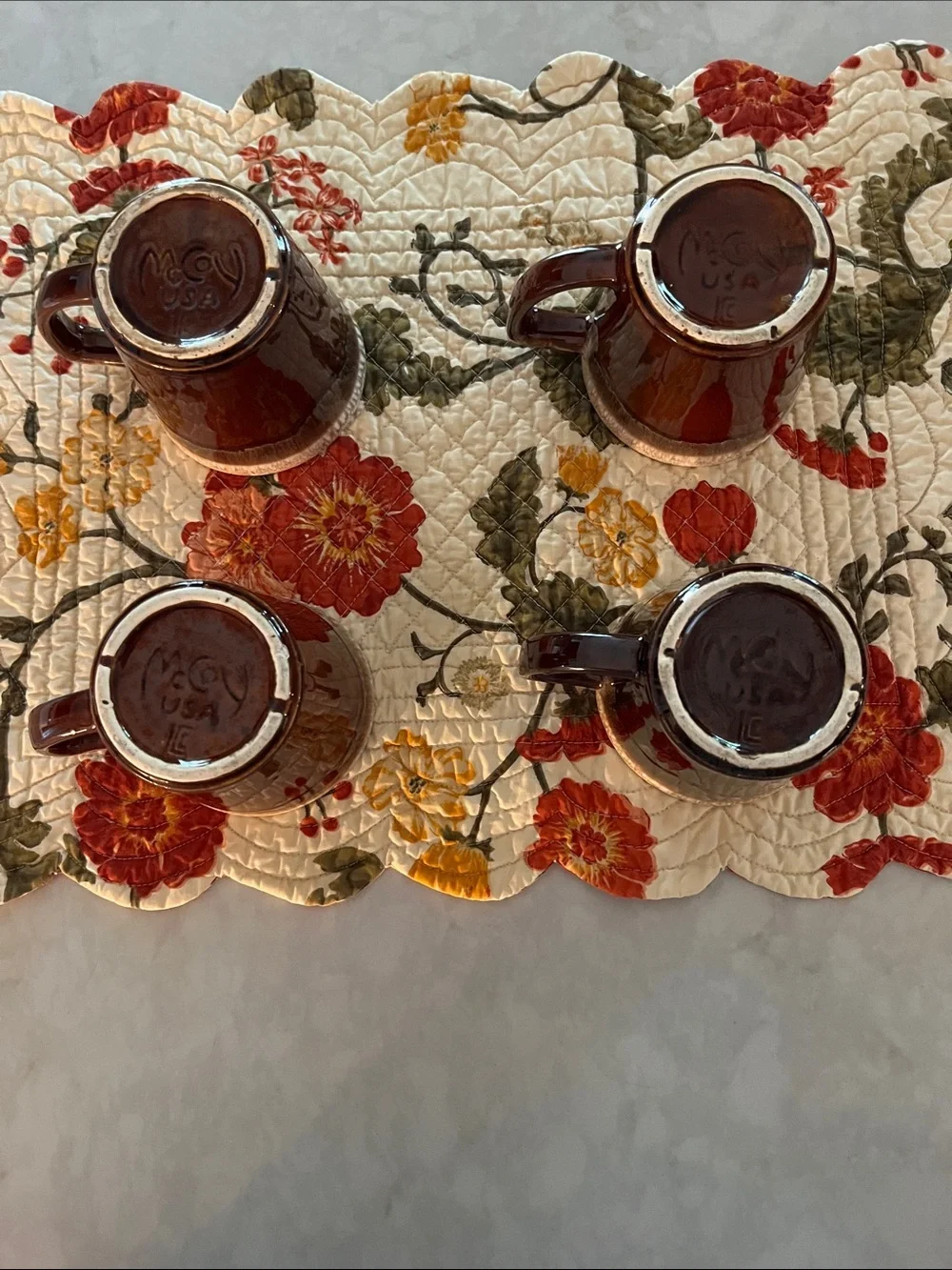 Vintage McCoy Brown Drip Glaze Mugs set of 4.  Cups tea coffee USA